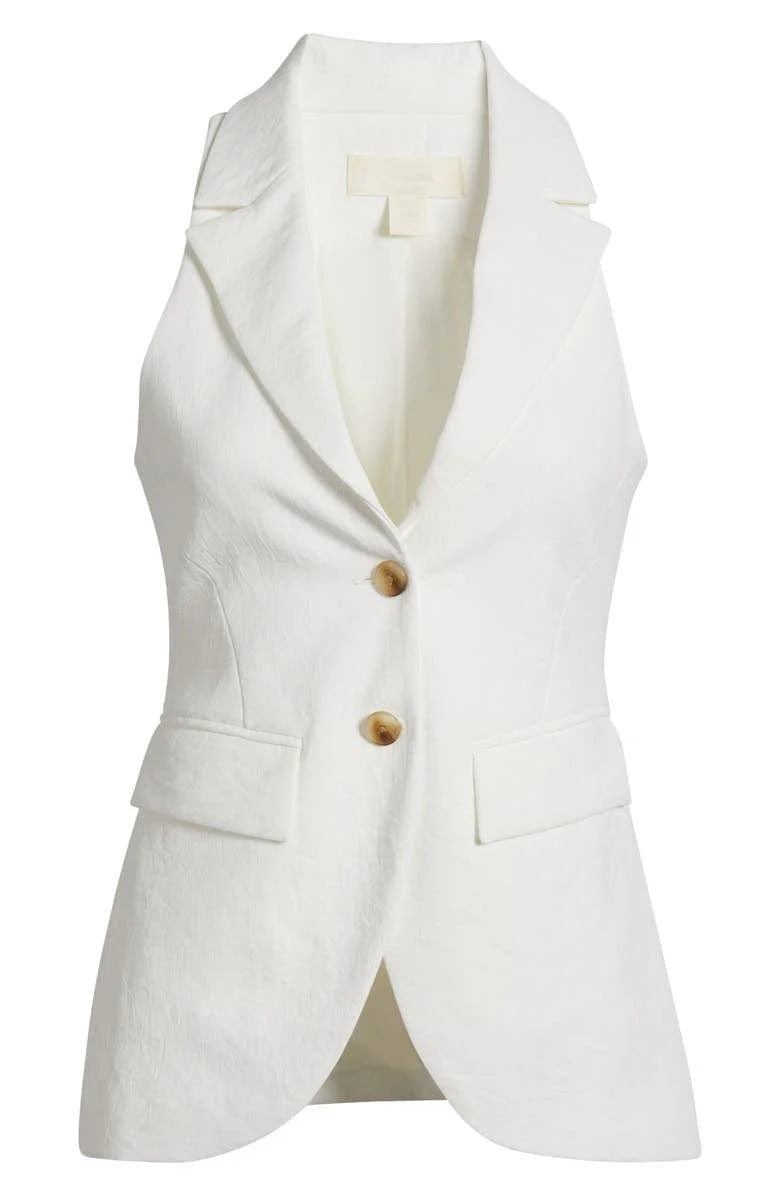 White Double Buttons Peak Lapel Casual Women's Vest