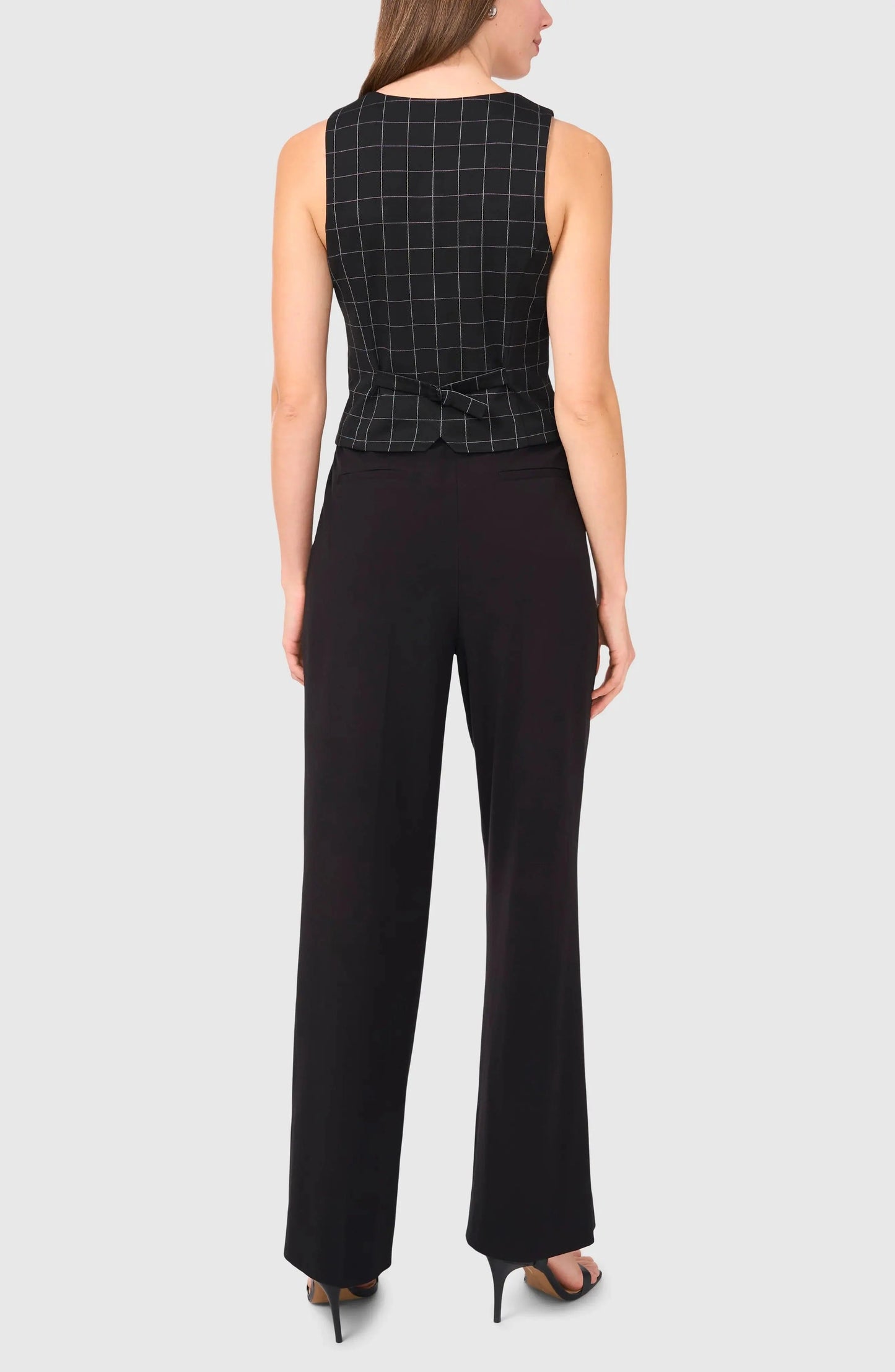 Black Plaid V Neck Casual Women Vest