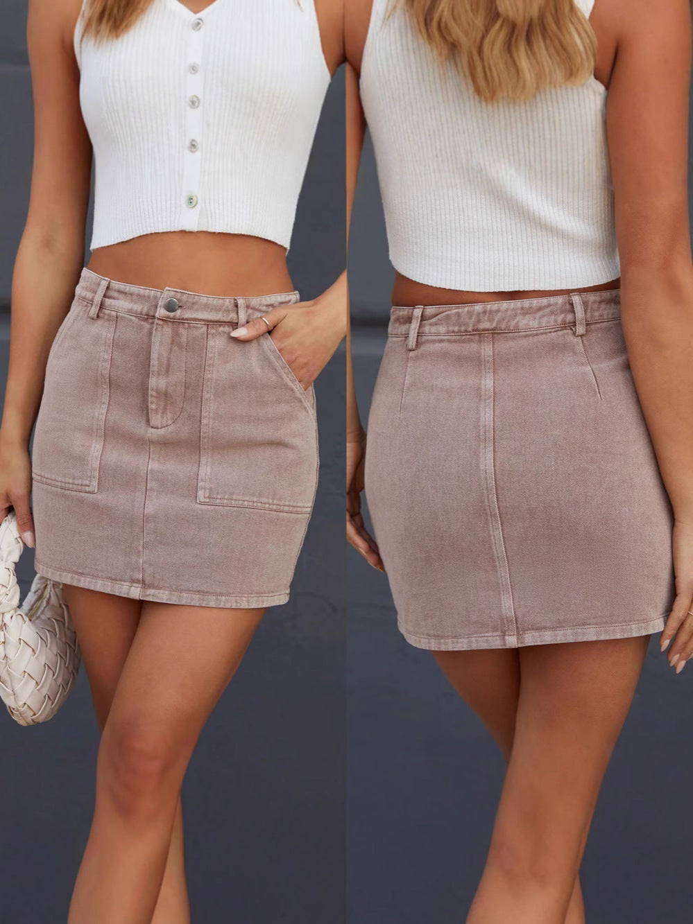 High Waist Pocket Detail Corduroy Mini Skirt