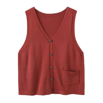 Vintage V-Neck Knit Vest, Loose Casual Fit