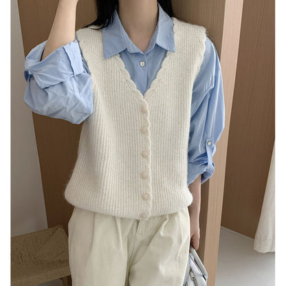 V-Neck Knit Vest Cardigan Sleeveless Layered Top