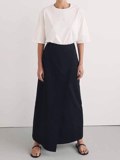 High Waist Wrap Front Maxi Skirt with Slit