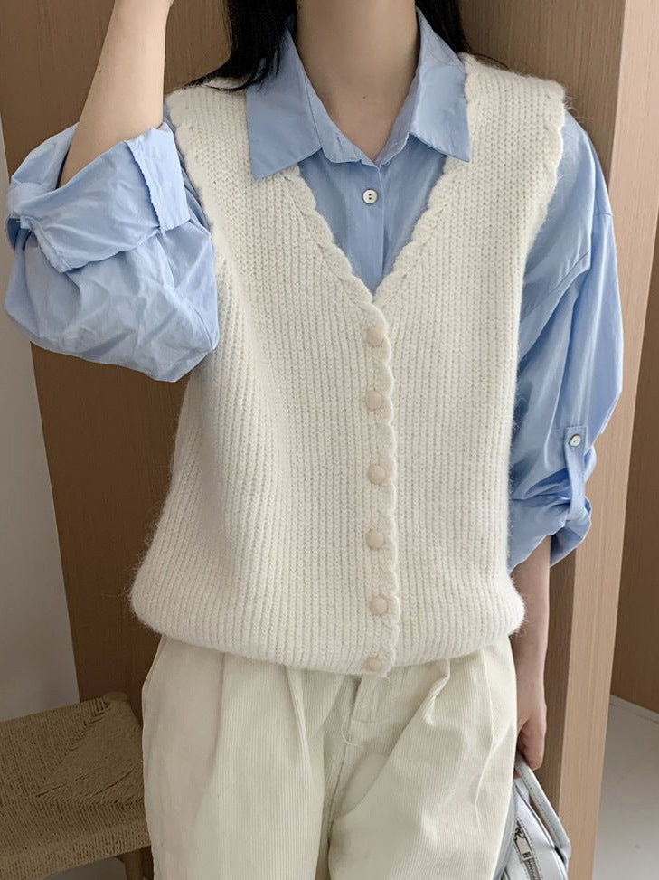 V-Neck Knit Vest Cardigan Sleeveless Layered Top