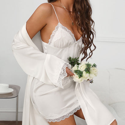 Sleep Satin Lace-Trim Slip