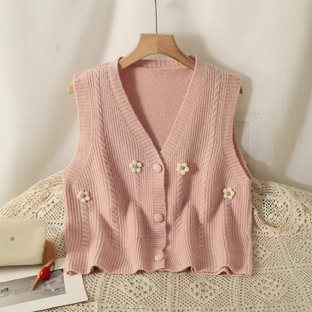 Floral Knit Vest Sweater Women’s Short Cardigan Layered Style