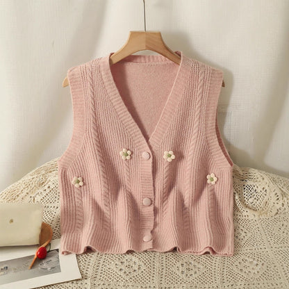 Floral Knit Vest Sweater Women’s Short Cardigan Layered Style