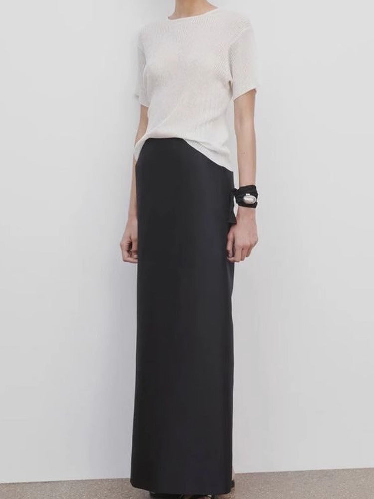 High Waist Wrap Front Maxi Skirt with Slit