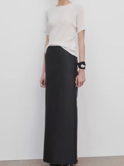 High Waist Wrap Front Maxi Skirt with Slit