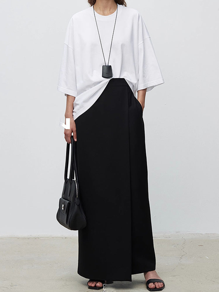 High Waist Wrap Front Maxi Skirt with Slit