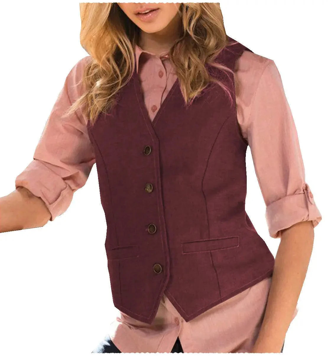 Casual Flat Suit Vest Slim Fit V Neck Women Waistcoat