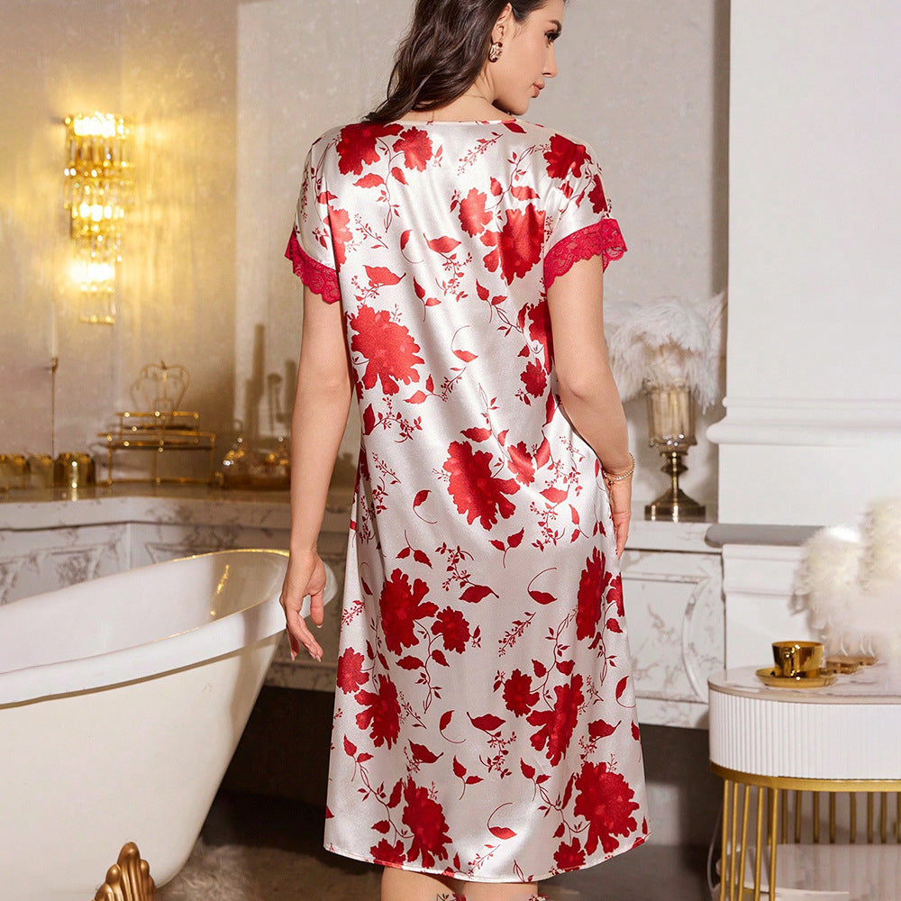 Sleep Satin Floral Lace Gown