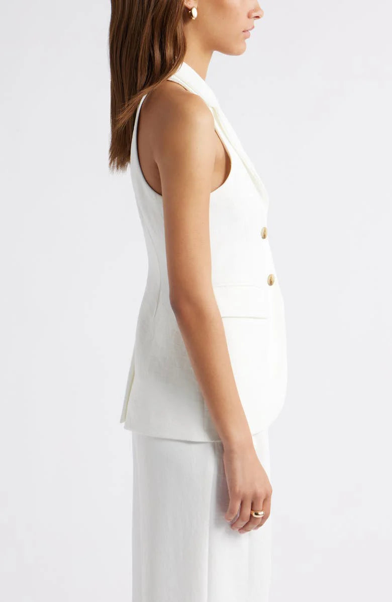 White Double Buttons Peak Lapel Casual Women's Vest
