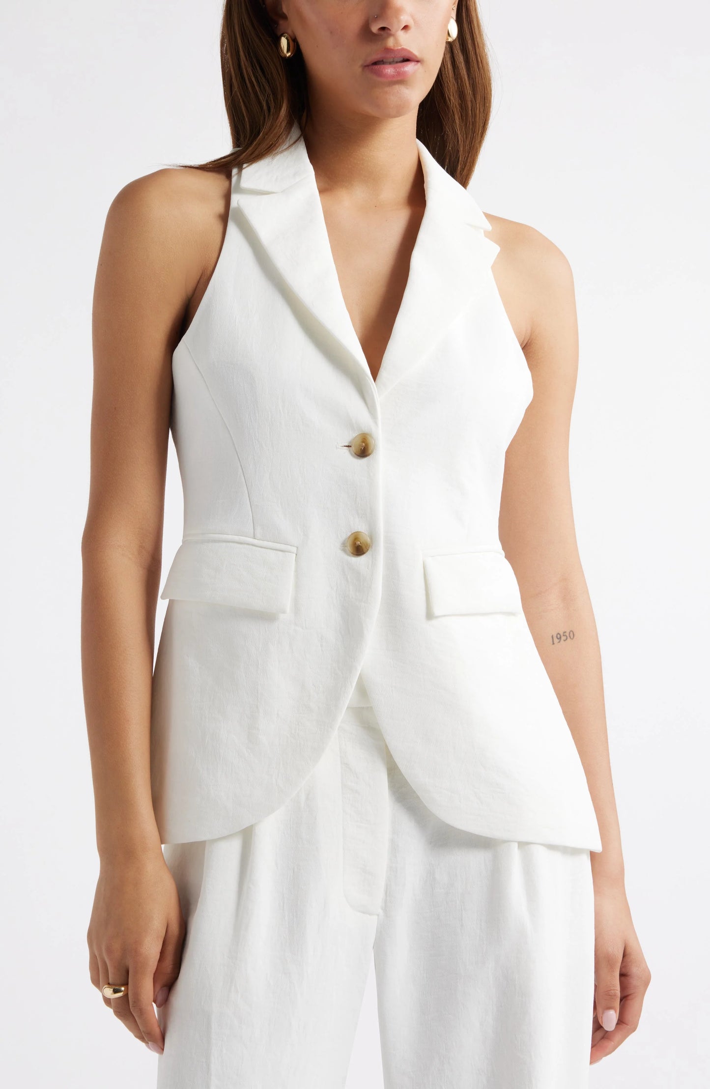 White Double Buttons Peak Lapel Casual Women's Vest