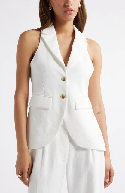 White Double Buttons Peak Lapel Casual Women's Vest