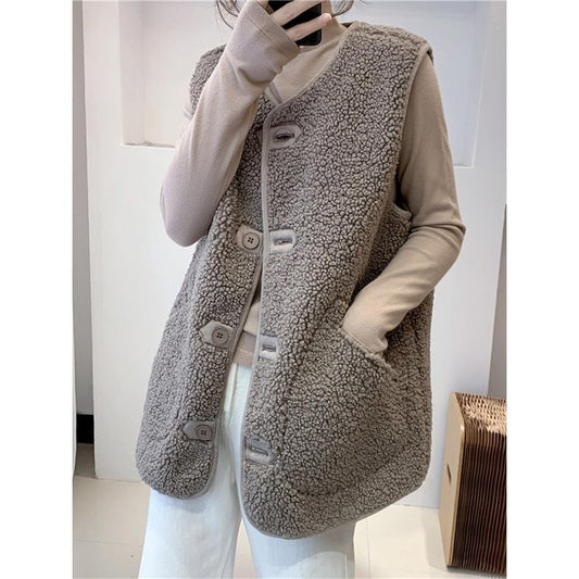 Faux Shearling Vest Jacket, Cozy Winter Outerwear
