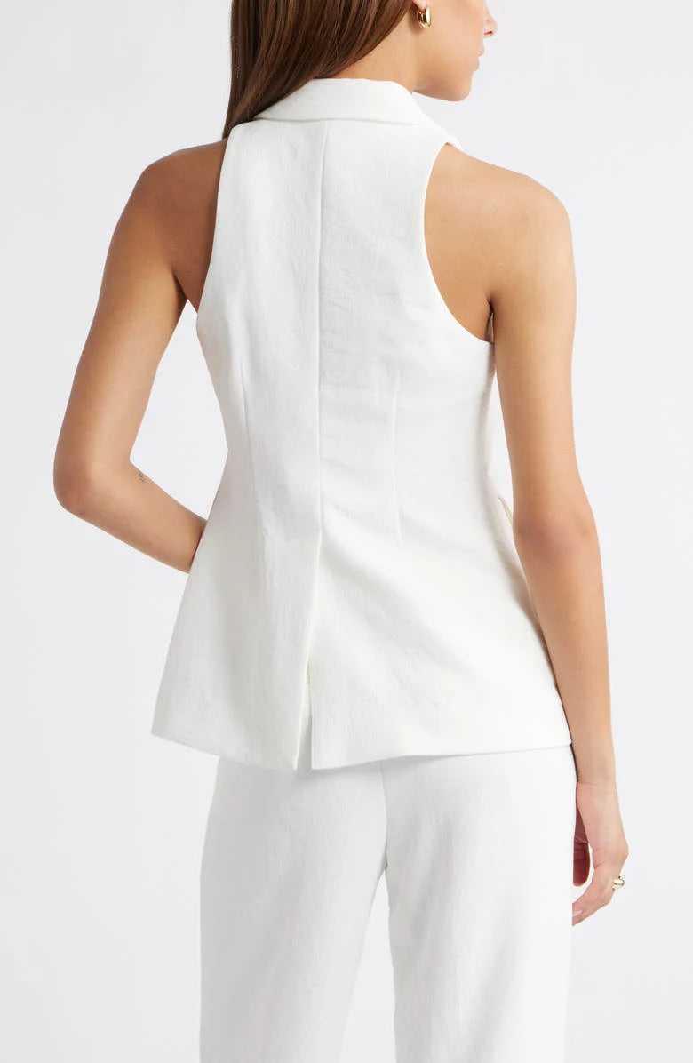 White Double Buttons Peak Lapel Casual Women's Vest