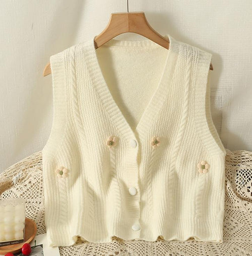 Floral Knit Vest Sweater Women’s Short Cardigan Layered Style