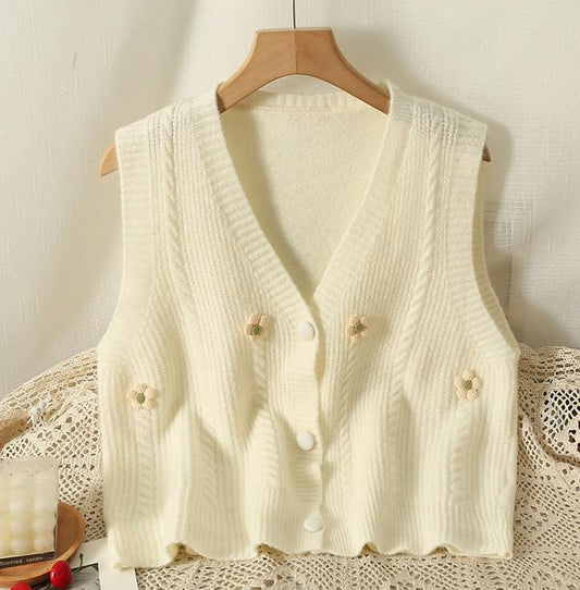 Floral Knit Vest Sweater Women’s Short Cardigan Layered Style