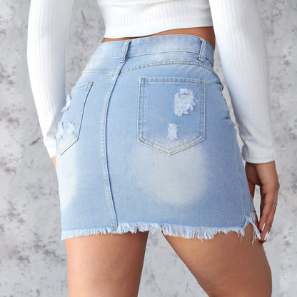 Distressed High Waist Denim Mini Skirt