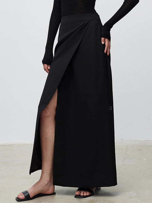 High Waist Wrap Front Maxi Skirt with Slit