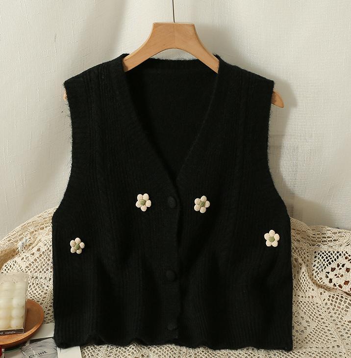 Floral Knit Vest Sweater Women’s Short Cardigan Layered Style
