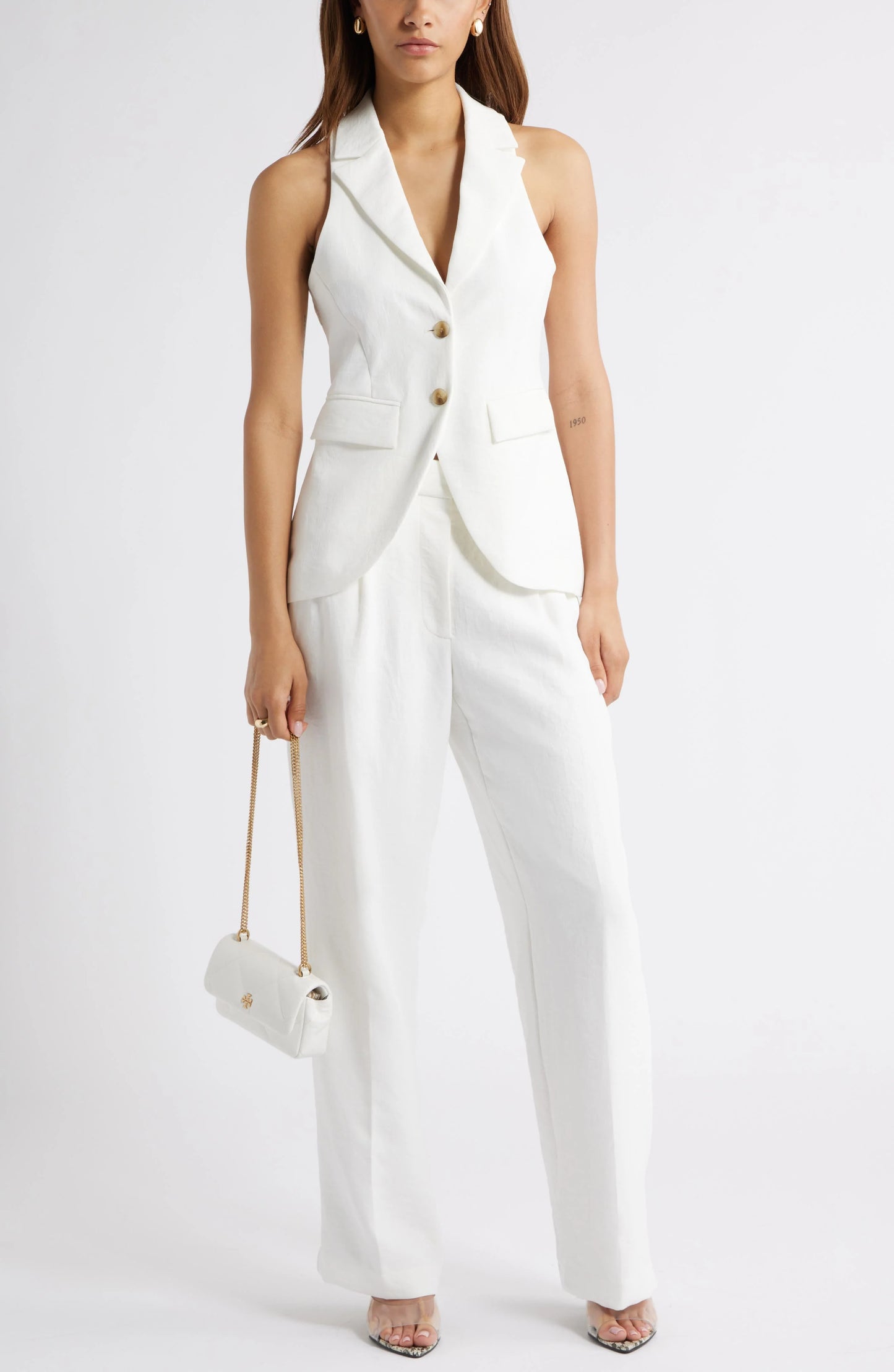 White Double Buttons Peak Lapel Casual Women's Vest