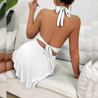 Halter Neck Ruched Waist Mini Dress