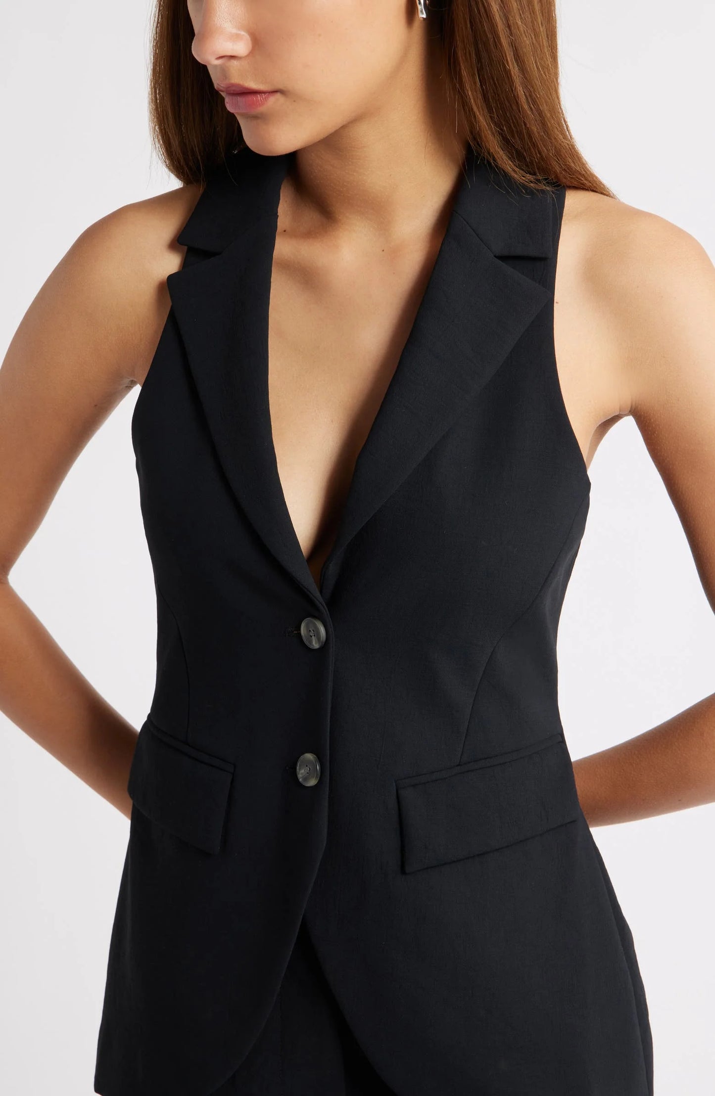 Black Double Buttons Peak Lapel Casual Women's Suit Vest