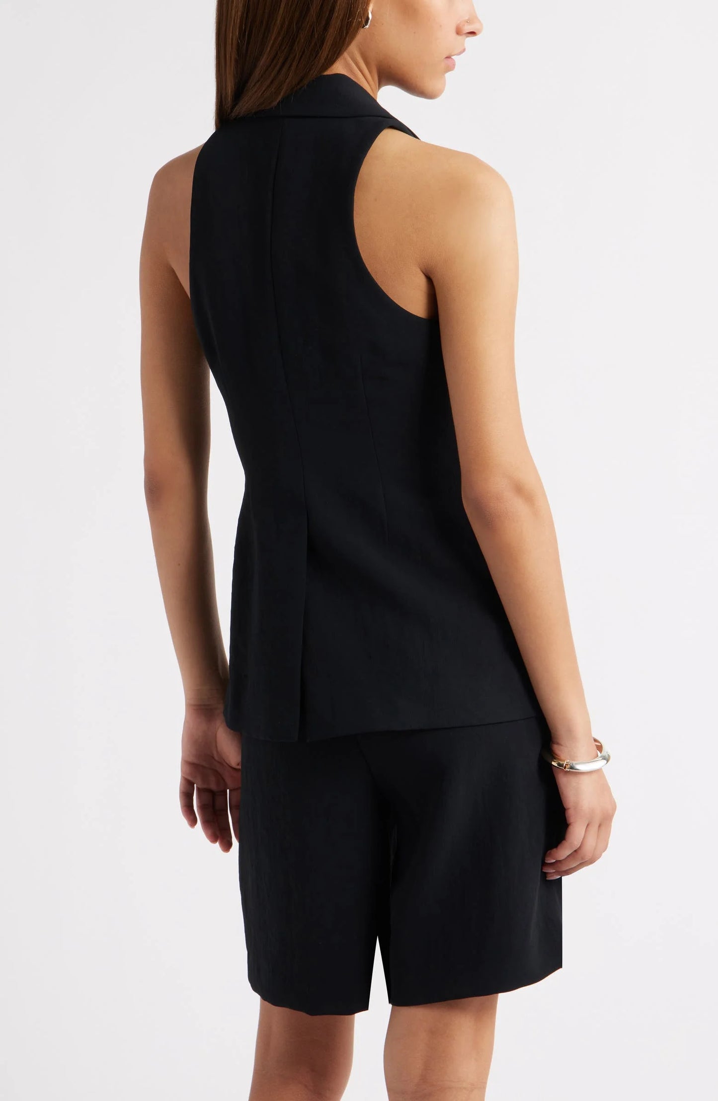 Black Double Buttons Peak Lapel Casual Women's Suit Vest