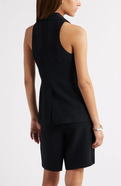 Black Double Buttons Peak Lapel Casual Women's Suit Vest