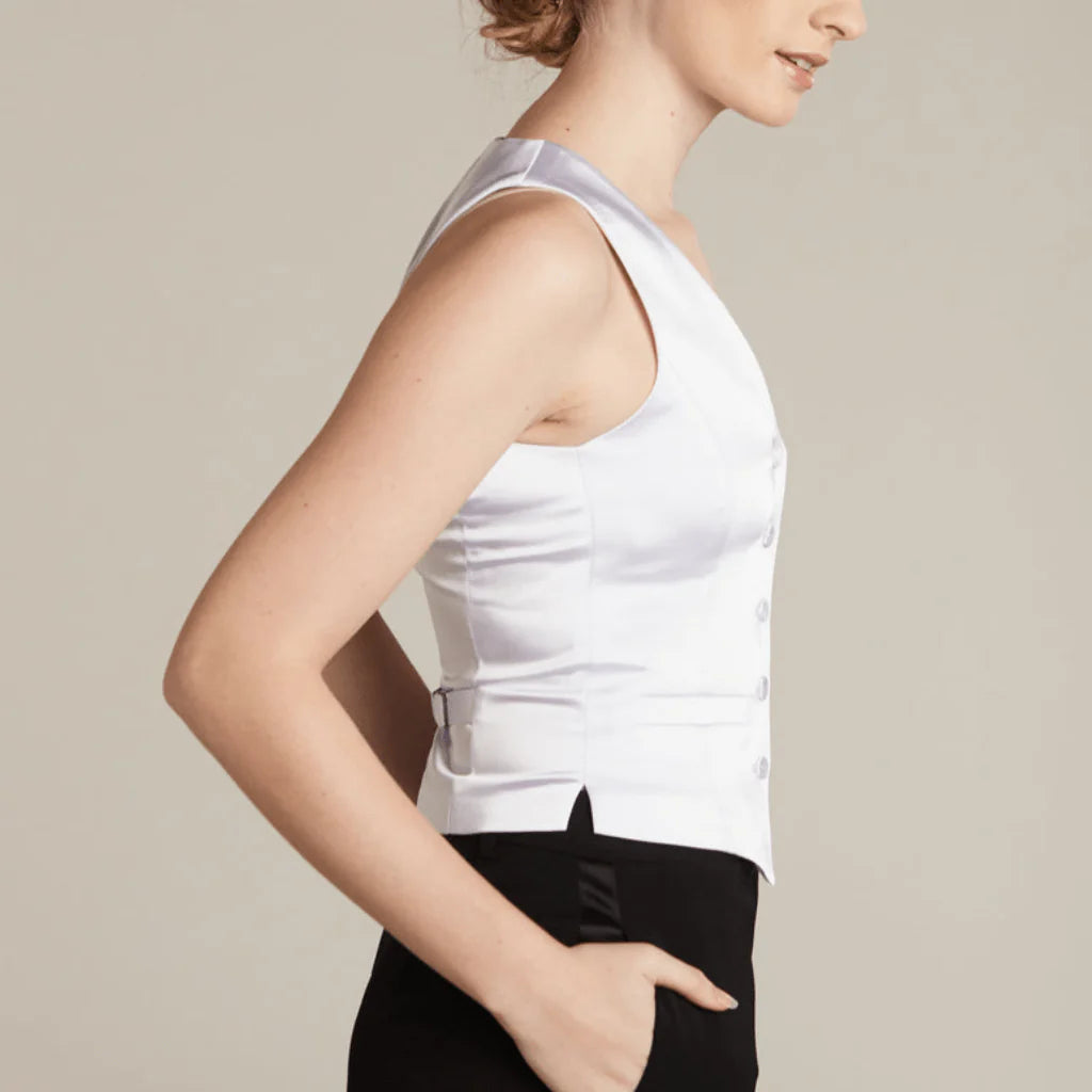 White Single Breasted V Neck Business Casual Satin Vest