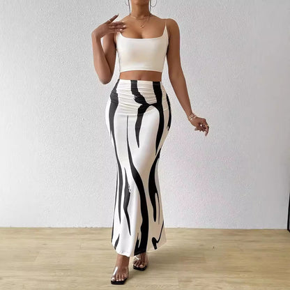 Zebra Print High Waist Bodycon Maxi Skirt