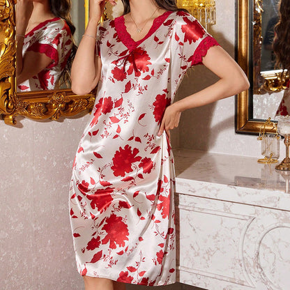 Sleep Satin Floral Lace Gown
