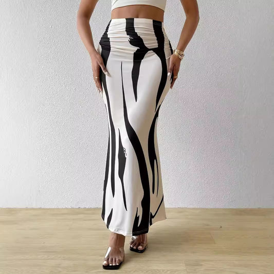 Zebra Print High Waist Bodycon Maxi Skirt