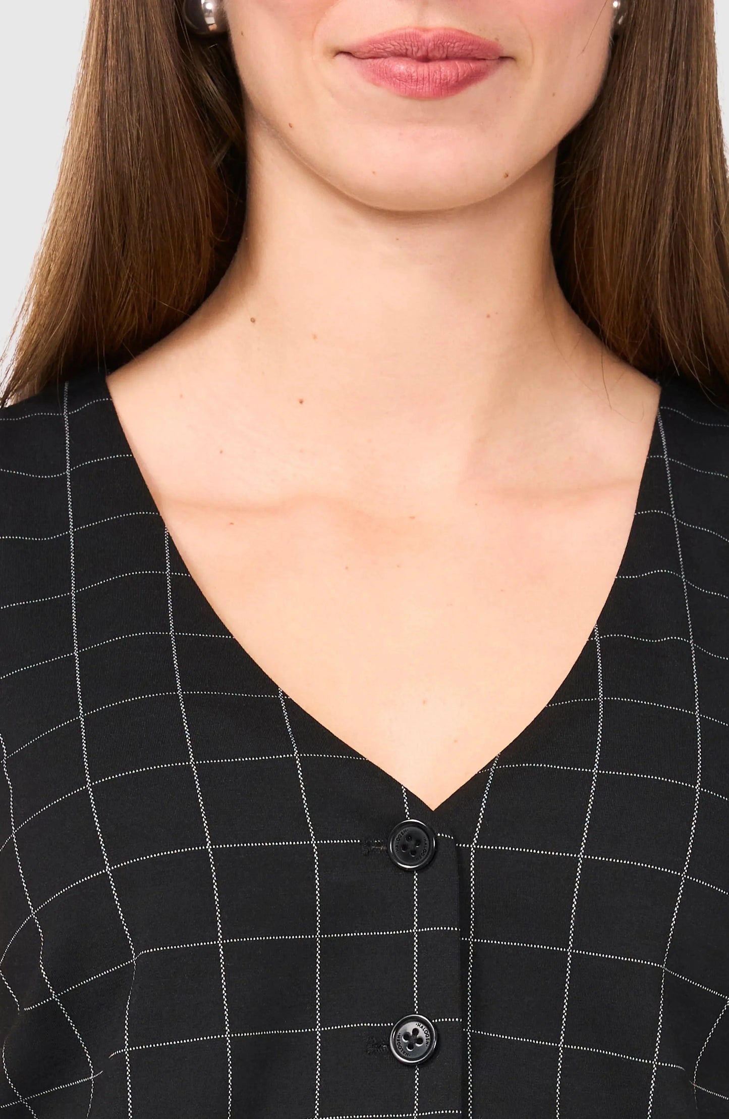 Black Plaid V Neck Casual Women Vest
