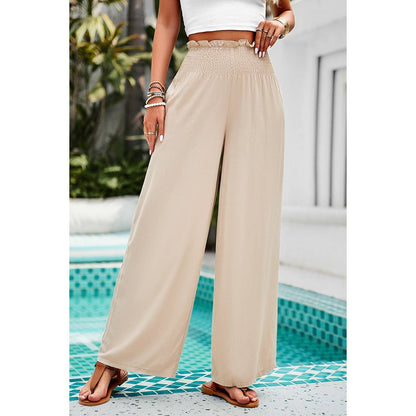 High Elastic Waist Wide Straight Leg Pockets Pants