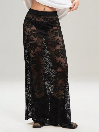 Sheer Floral Lace Maxi Skirt