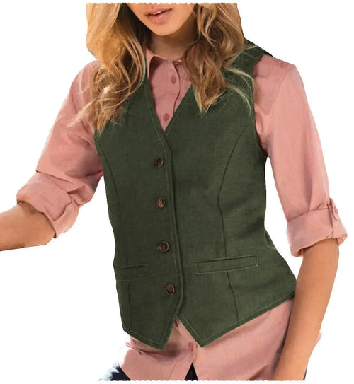 Casual Flat Suit Vest Slim Fit V Neck Women Waistcoat