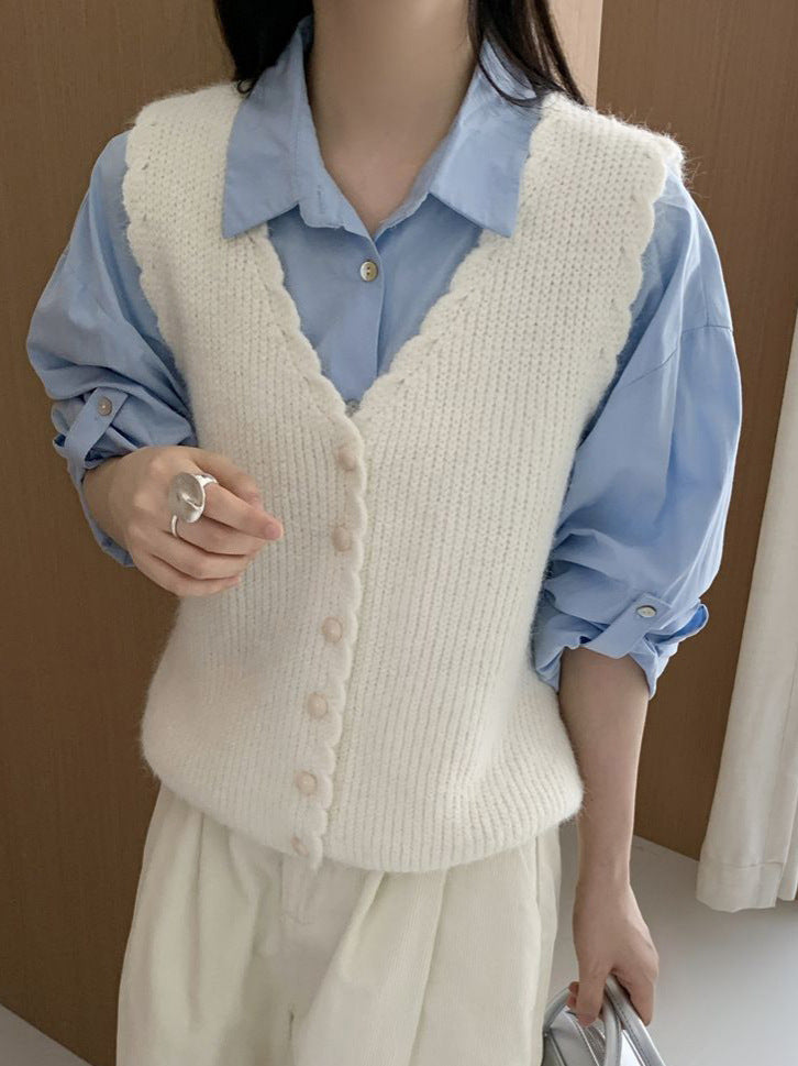 V-Neck Knit Vest Cardigan Sleeveless Layered Top