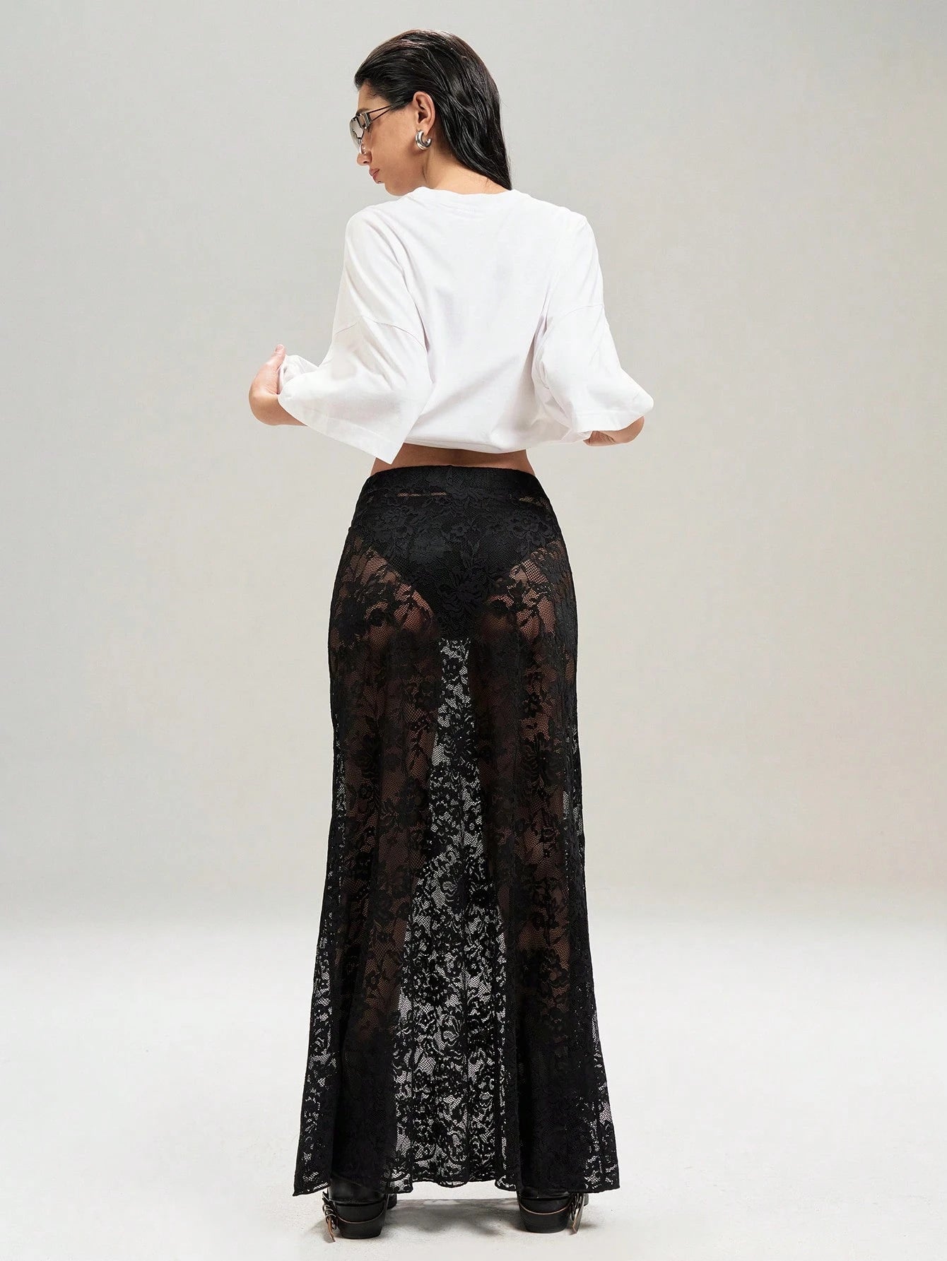 Sheer Floral Lace Maxi Skirt