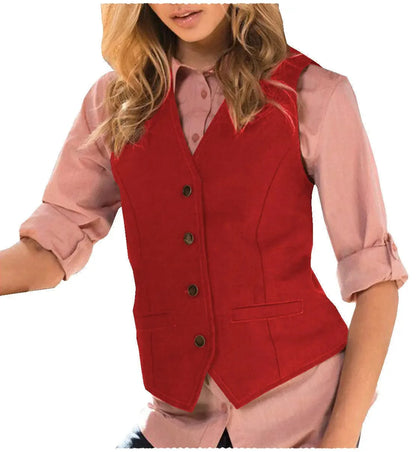 Casual Flat Suit Vest Slim Fit V Neck Women Waistcoat