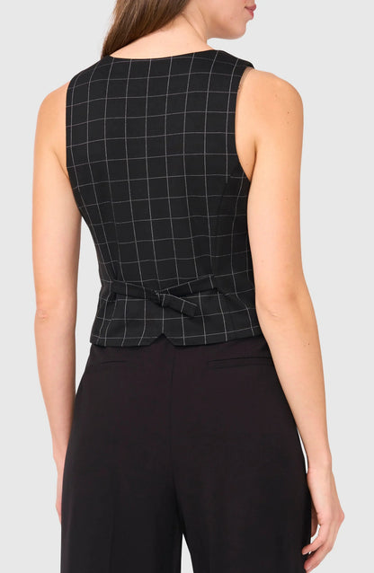 Black Plaid V Neck Casual Women Vest