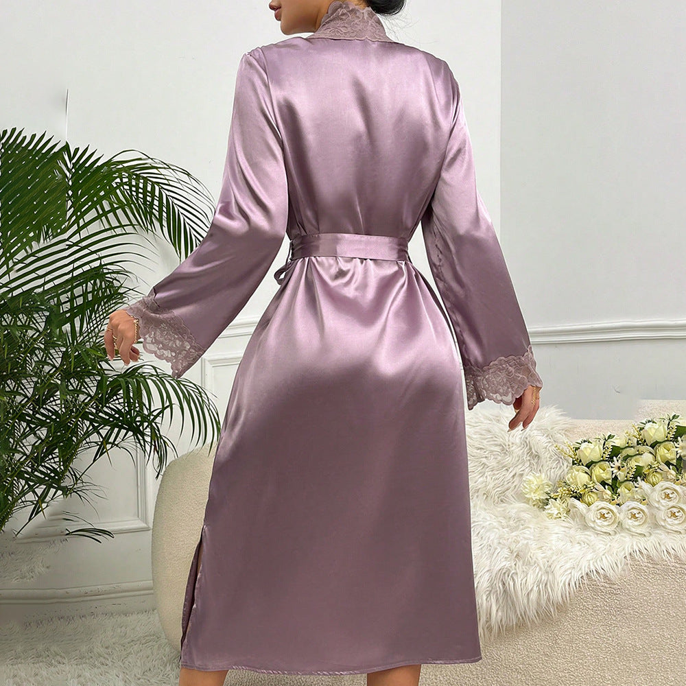 Sleep Satin-Lace Long Robe