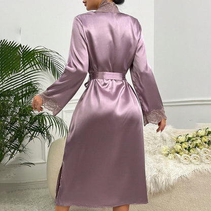 Sleep Satin-Lace Long Robe
