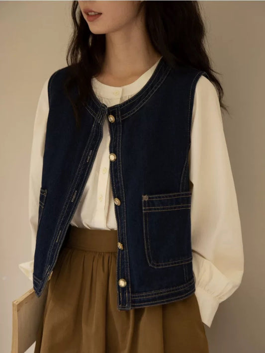Vintage Denim Vest for Women, Layered Casual Look