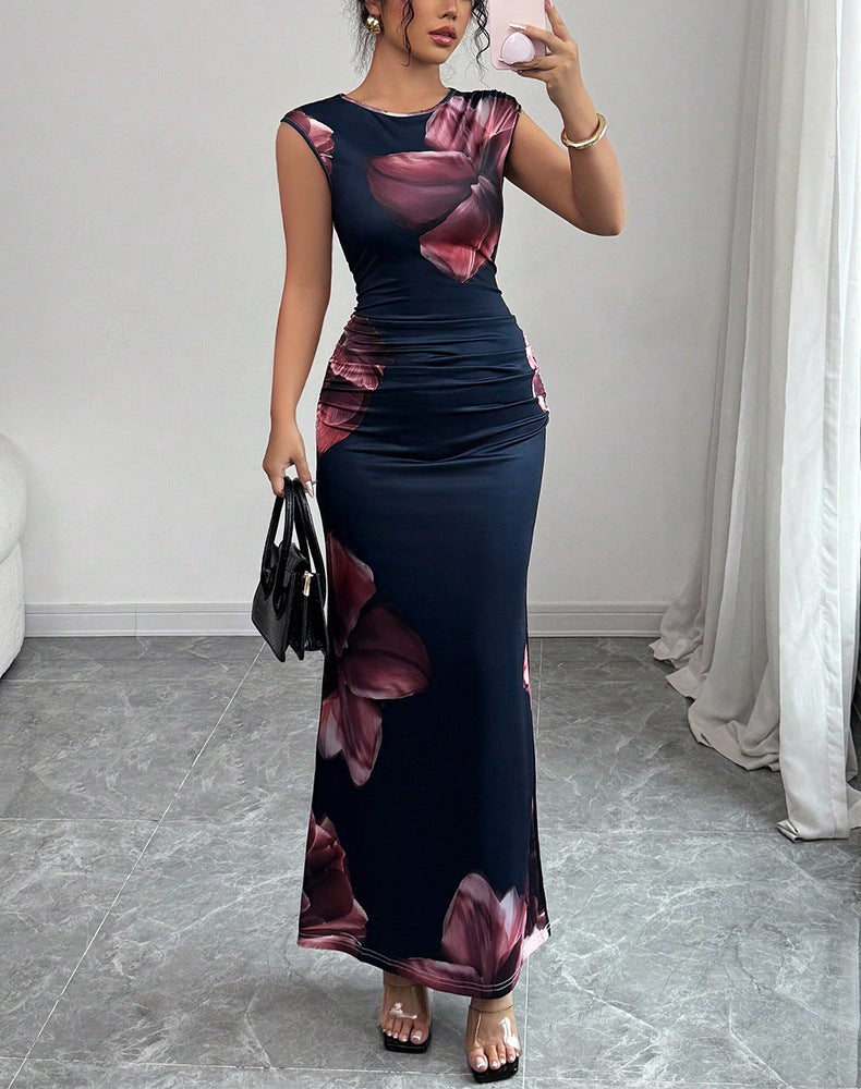 Sleeveless Bodycon Maxi Dress with Floral Print