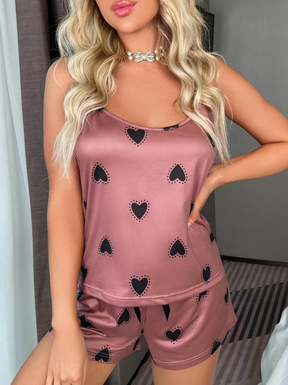 Satin Heart Print Cami Pajama Set
