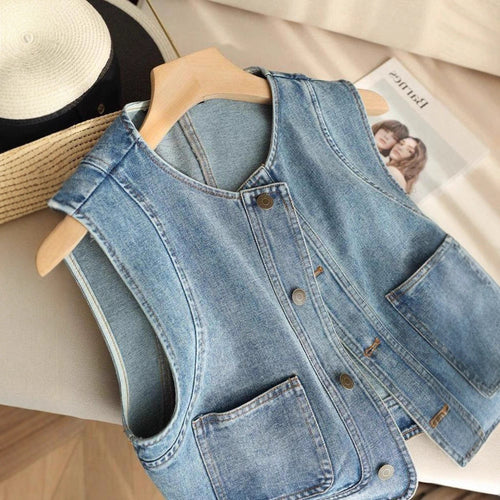 Denim Sleeveless Vest Jacket, Casual Layer Outfit