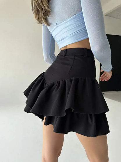 High Waist Layered Ruffle Mini Skirt
