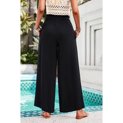 High Elastic Waist Wide Straight Leg Pockets Pants
